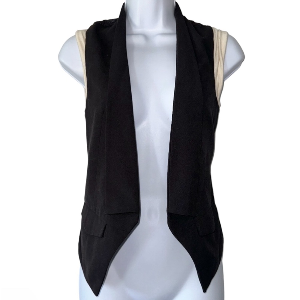 Quiksilver Roxy Women’s Black Open Front Vest w/Lace Back Ivory Sleeves- Size XS
